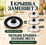 Универсальная стеклянная крышка с силиконовым ободком, 24/26/28 см